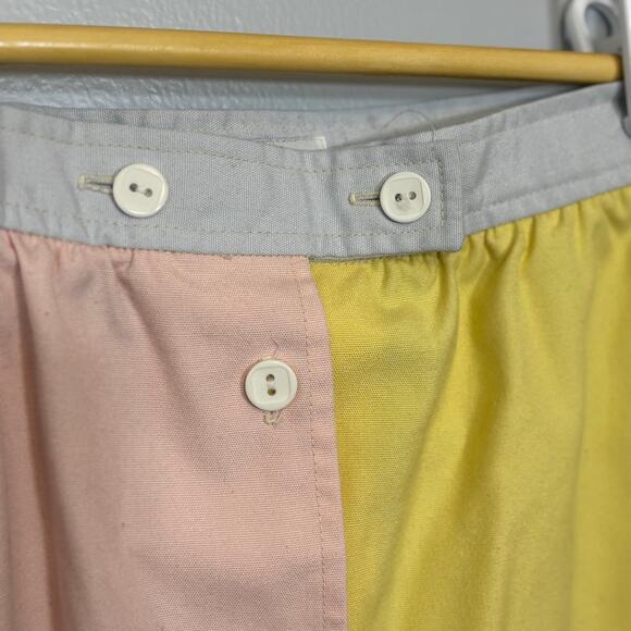Vtg 14 Colorblock Skirt Pastel Pink Yellow Green Gray Pockets | Light Spring - Picture 3 of 7